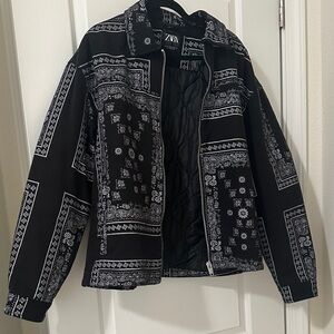 Zara Men's Black and White Graphic Jacket